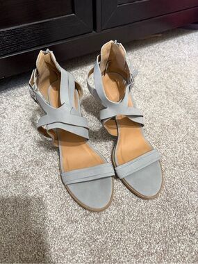 Women's Gray Strappy Ankle-Wrap Heels